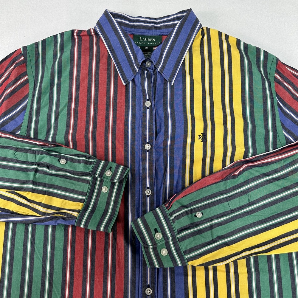 Lauren Ralph Lauren Shirt Womens 1X Multicolor Stripe Button Up Long Sleeve